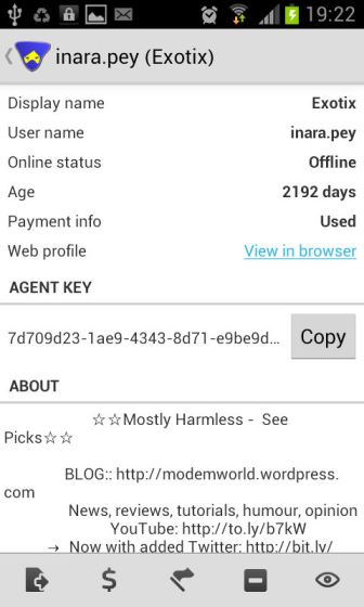 New button for copying avatar keys from profiles