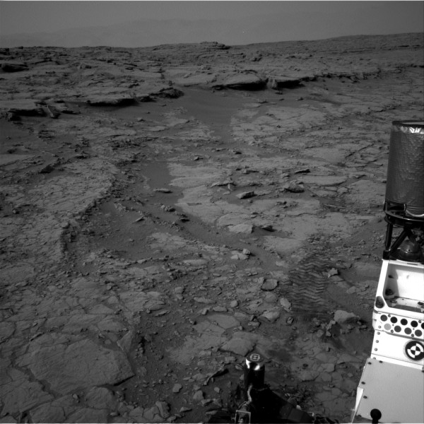 The view from "Gandma's House" showing the ancient stream bed, captured by Curiosity's Navcam system on December 20th, 2012