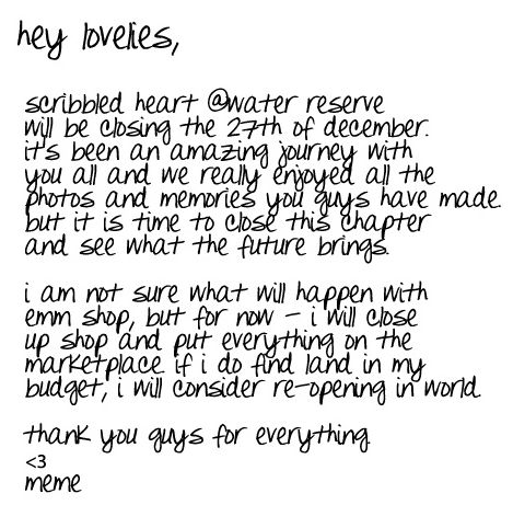 Meme's note on the closure of Scribbed Hearts