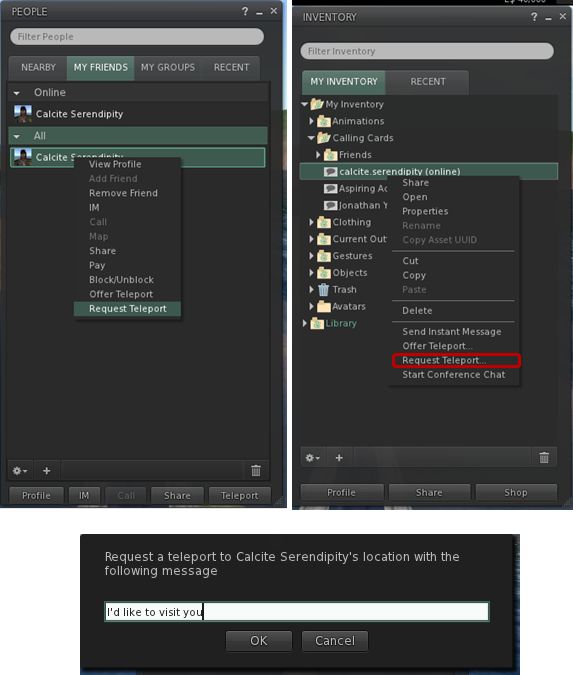 Three of the new teleport request viewer changes as they currently stand (images courtesy of Jonathan Yapp) - click to enlarge