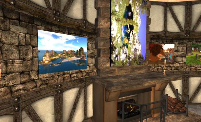 Camera clamping (2):in this image I am standing over 180m from the fireplace and have cammed-in. As my camera has moved beyond the server-side 128m “camera clamp” range and the point at which level of detail calculation stop being accurately made. As a result, the little “Facebook cube” no longer renders in my view.