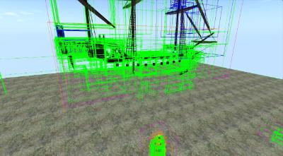 Diagnosing the issue: only a part of the boat appears to render (black areas); however, turning on Render Metadata reveals the viewer is aware of the rest of the build - but not rendering it