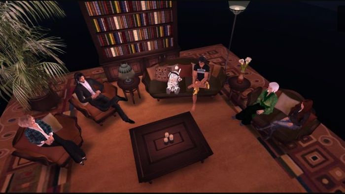 Designing Worlds: on the left, Saffia and Elrik; centre: Nyx "Absolutely" Linden (!) and Troy Linden; right: Oz Linden and Brooke Linden