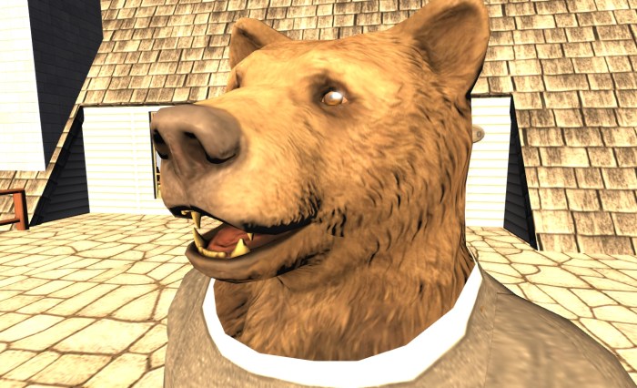 The celebratory bear avatar, seen via the materials beta viewer