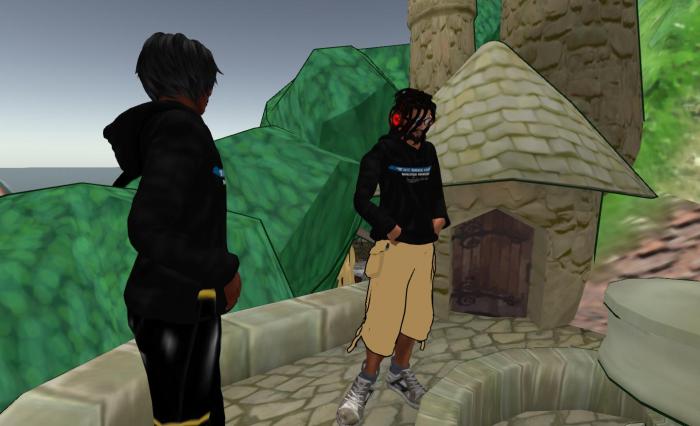 Contemplating Second Life on lki Eliot's sculpture at SL10B