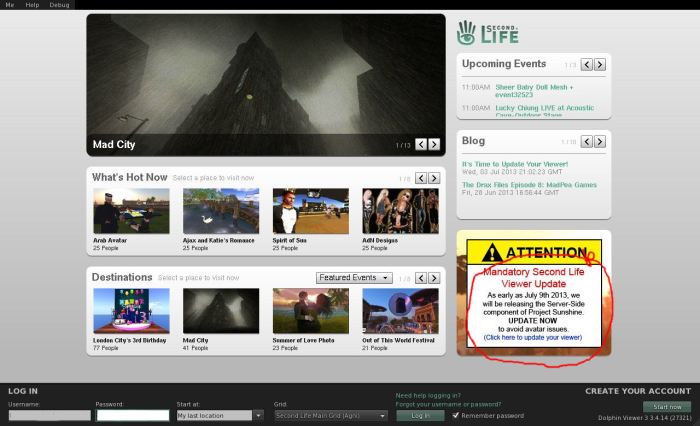 The splash screen advisory - comes from LL, and will download the official viewer, not Dolphin