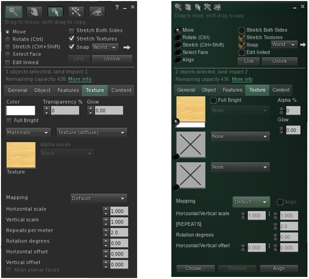 The revised Texture tab in Black Dragon's Build floater