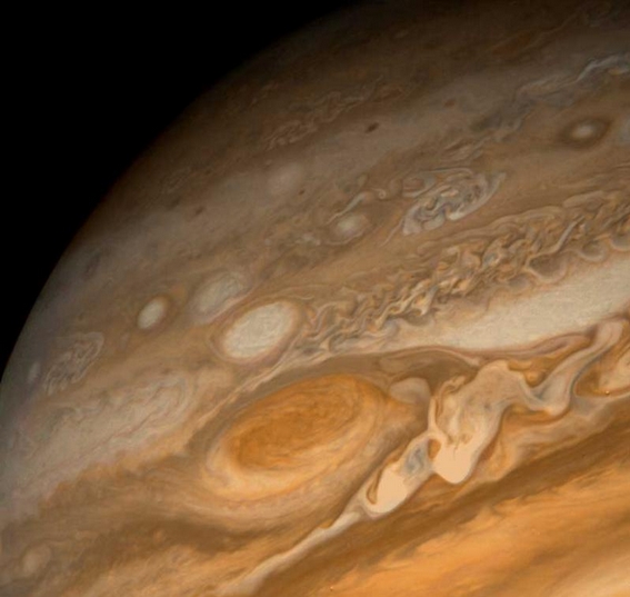 Jupiter's Great Red Spot, 3 times the size of Earth, imaged by Voyager 2 in 1980. Credit: NASA