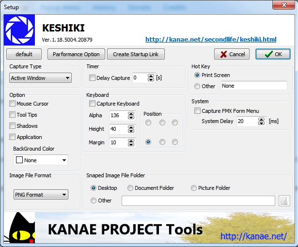 Keshiki set-up window