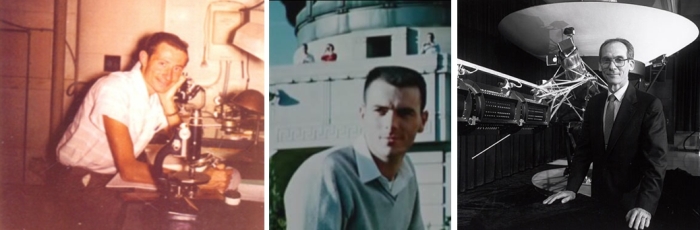 The men behind Voyager: Michael Minovitch (l), circa 1960; Gary Flandro (c), circa 1964; and Ed Stone (r), the project scientist and long-time advocate of the mission, circa 1972 (Stone later when on to serve as NASA's Director at JPL) 