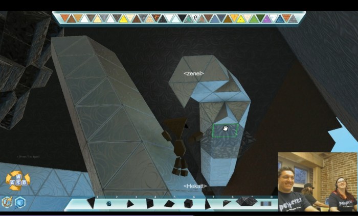 The Patterns UI as seen during a Liverstream event with members of the Patterns team (lower right)