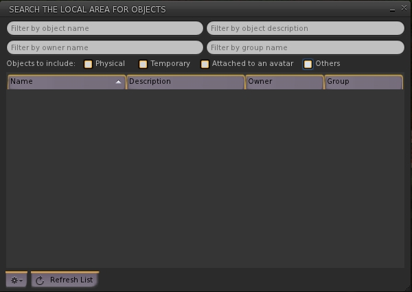 Area Search: updates with new checkboxes for more granular searches and a new option button (bottom left)