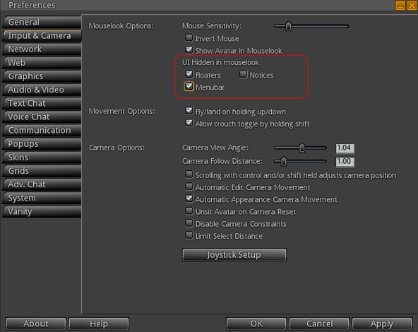 Select which UI elements you wish to hide / se when in Mouselook