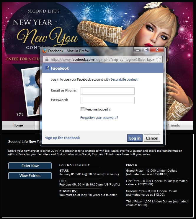 The competition is hosted on Votigo, and requires a Facebook log-in to enter / vote