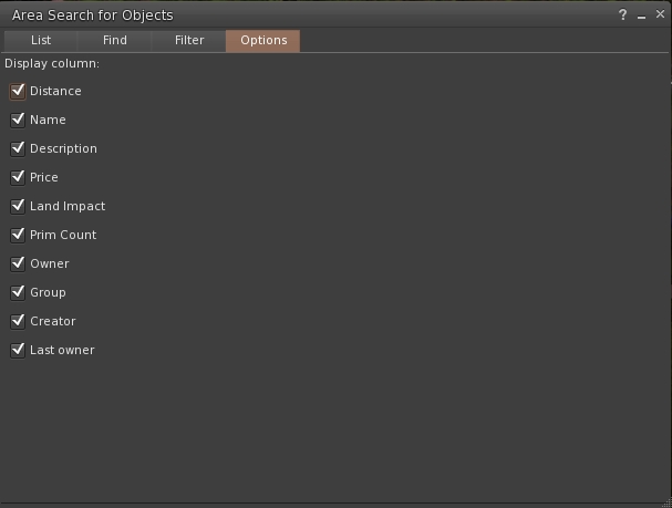 New Area Search options