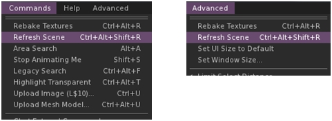 The Scene Refrsh option in the Command and Advanced menus