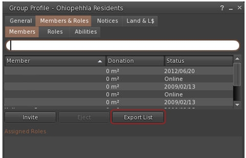 Group lists can be exported to .csv file format