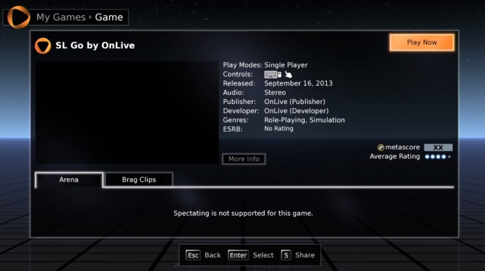 SL Go on a Pc or Mac can be launched from the OnLive client, via My Games > Hourly Play or the Quick Launch list