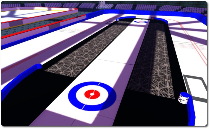 The skyborne curling sheet with a surrounding speed skating practice rink