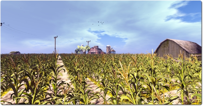 The cornfield (game play area iuses a much darker and more atmospheric windlight)