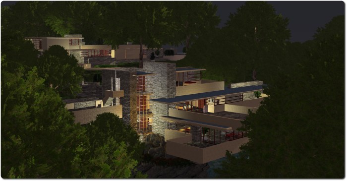 Fallingwater at night, Seanchai Library, Kitely