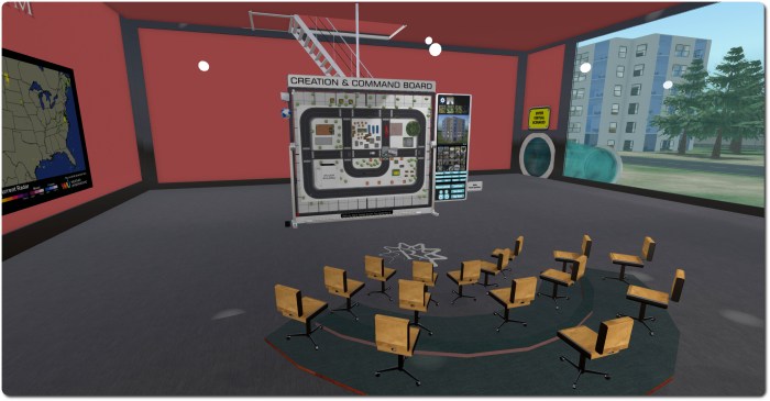 The RezMela theory area, with the Command and Control board