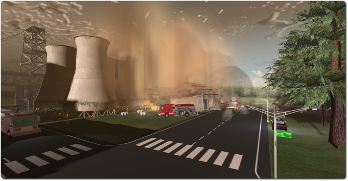 RezMela offers an interactive training and simulation environment in Kitely. Here I'm dealing with an air crash situation involving a power plant