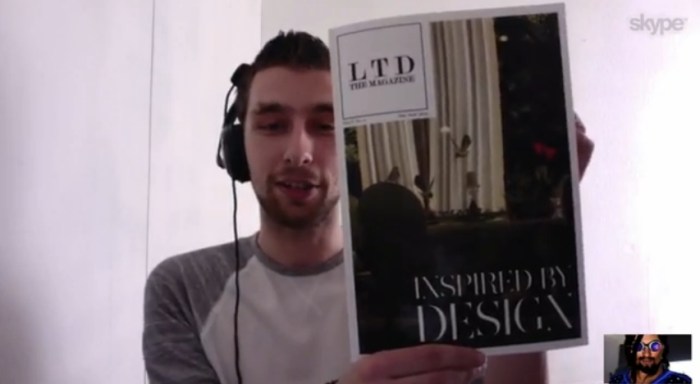 Editorial holds up a coffee table version of LTD magazine