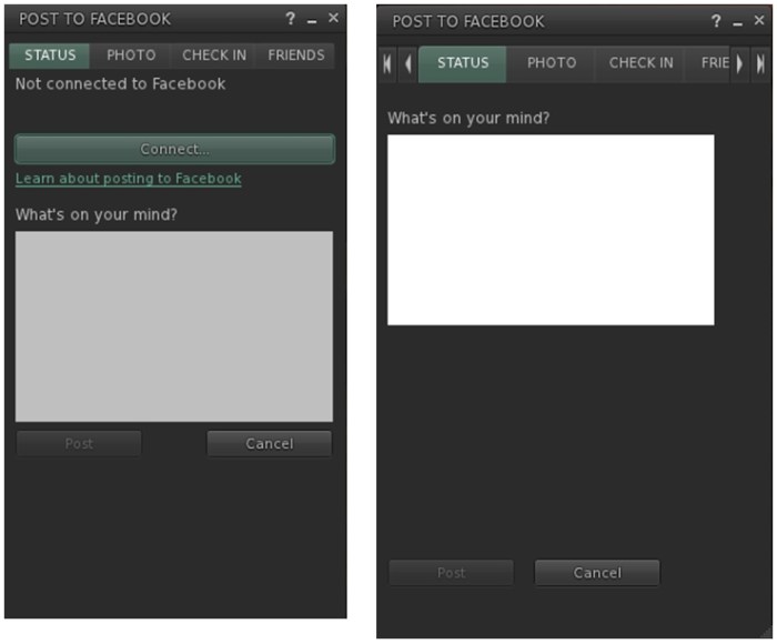 Niran's revised Facebook floater, left - note the new Connect button, removing a need for an extra tab; and the orginal floater  on the right