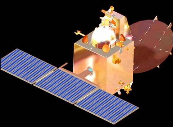 Artist's impression of India's Mars Orbiter Mission vehicle - the main body of the vehicle is around the height of a man