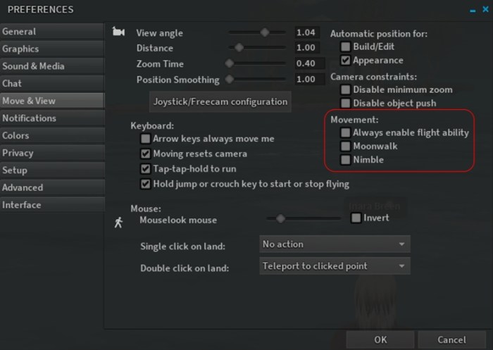 New movement options under Preferences > Move & View