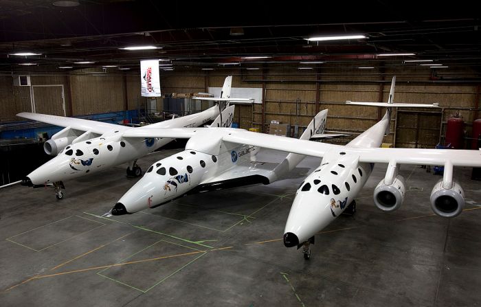 SpaceShipTwo suspended under the wing of White Knight Two in February 2012, ready for unpowered subsonic test flights (image courtesy of Msrk Greenberg, Virgin Galactic