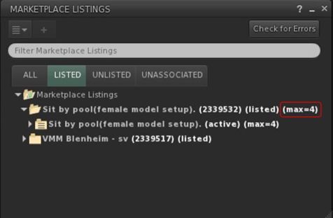 Stock levels of limited quantity, No Copy items can be monitored through the Marketplace Listing panel as sales are made