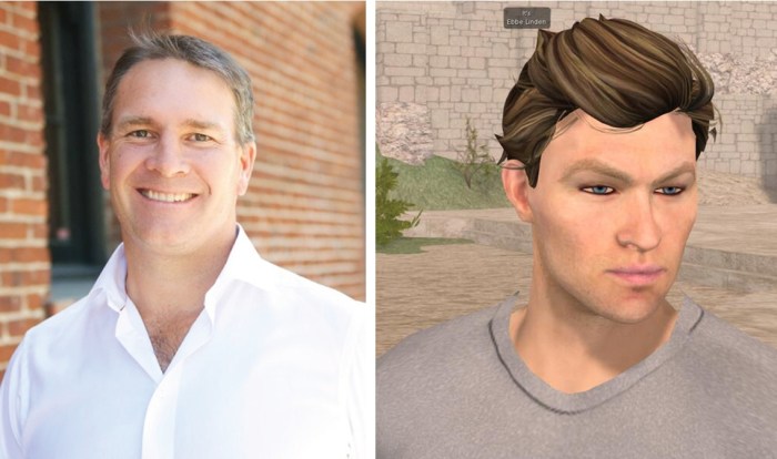 New man at the top, Ebbe Altberg (l), who quickly sets about reversing the Lab's policy on communications, opening things out and taking time to attend events such as the Virtual Worlds Best Practice in Education, where he appear via his alt-ego Ebbe Linden (r - image by Strawberry Singh)