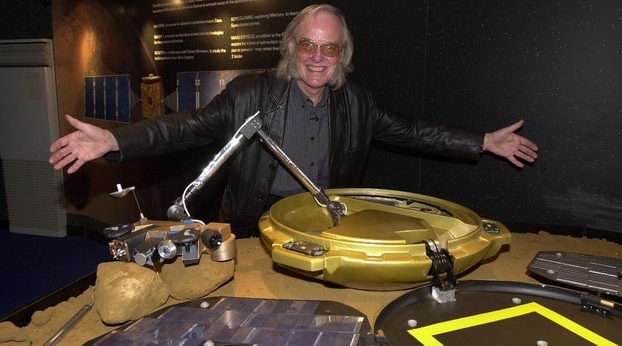 The late Colin Pillinger with a model of Beagle 2