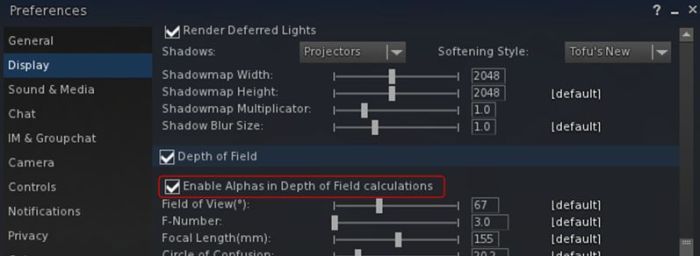 The new option for enabling / disabling the inclusion of alphas is DoF and volumetric lighting calculations. The option is unchecked (alpha inclusion disabled) by default