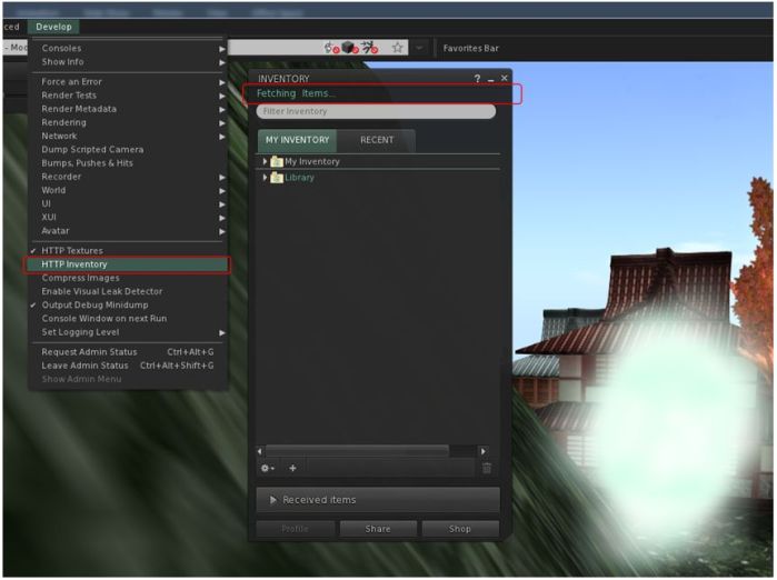 One of the current RC issues: If you have HTTP Inventory DISABLED (see the unchecked item in the Develop menu) and then clear your cache in an RC region, on relogging, you'll find your inventory will fail to fetch
