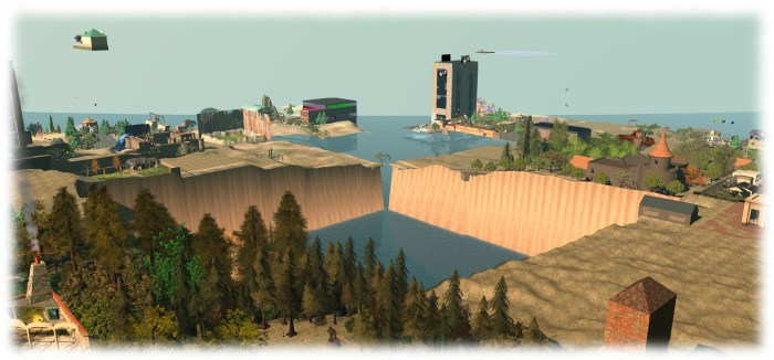 The return of the missing regions issue (if it ever really went away): looking north-east from Brocade towards where Mullein isn't on the Mainland. Not, as well, the region kitty-corner beyond Mullein is also absent the view, although both appear on the map