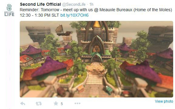 The next meet-up with Linden folk will take place on Wednesday, March 25th, between 12:30 and 13:30 SLT at Meauxle Bureaux