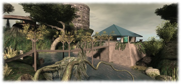 Seanchai's centre in Inworldz sits comfortably nestled on the east side of Sendalonde, and is connected to the Community Library via a wooden bridge