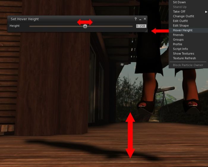 Avatar Hover Height allows for on-the-fly adjustments to your avatar's relative position above the ground, etc.