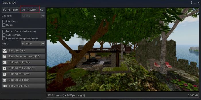 The alternative snapshot preview panel can be accessed via the Preview button in the Unified Snapshot Floater