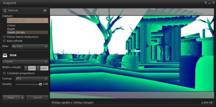 When saving snapshots to disk, you now have two Depth options for saving rough-and-ready greyscale images (limited by 8-bit neature to 256 shades of grey) and 24-bit options (shown above)