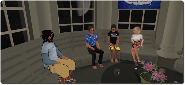 Danger Linden (centre left) and Troy Linden (centre right) discuss Second Life and Project Sansar with Draxtor Despres and Saffia Widdershins at SL12B