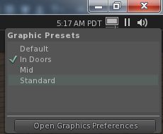 The new Graphics Presets icon profiles a quick menus of applying previously saved graphics presets and accessing Graphics Preferences