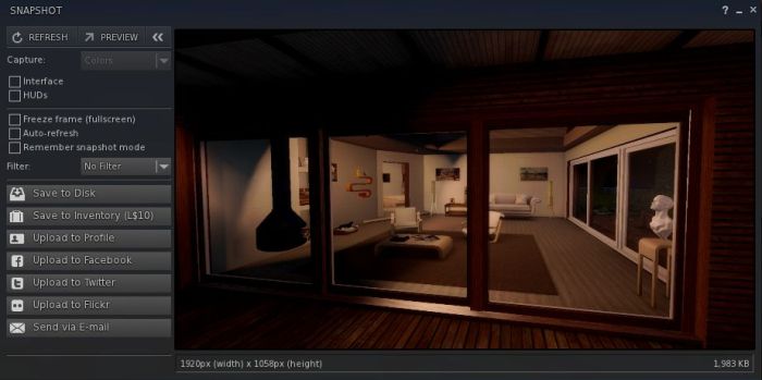 The resizeable preview panel for the snapshot floater now displays high-resolution preview images
