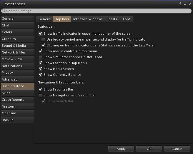 Preferences > User Interface > Top Bar sees a number of items moved to it, some of them being renamed in the process