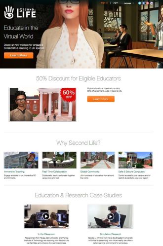 A part of the education landing page, which includes links to details on the education discount, the SL education wiki, 