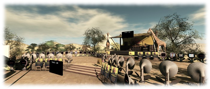 A purpose-built entertainments area has been built for the MadPea event, with auction boards placed around the dance floor and stage