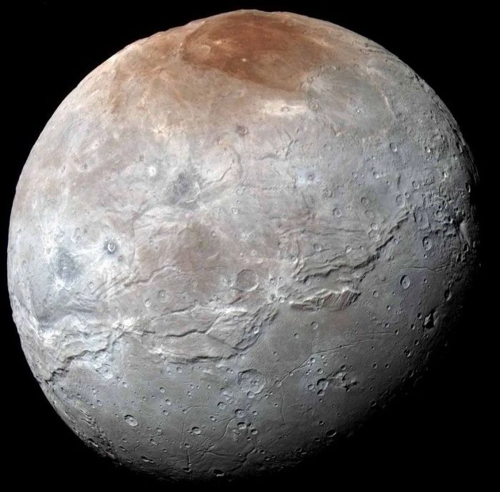 Charon as revealed in the highest resolution images yet returned of that tiny world by New Hotizons (image: NASA/JPL / JHUAPL / SwRI)